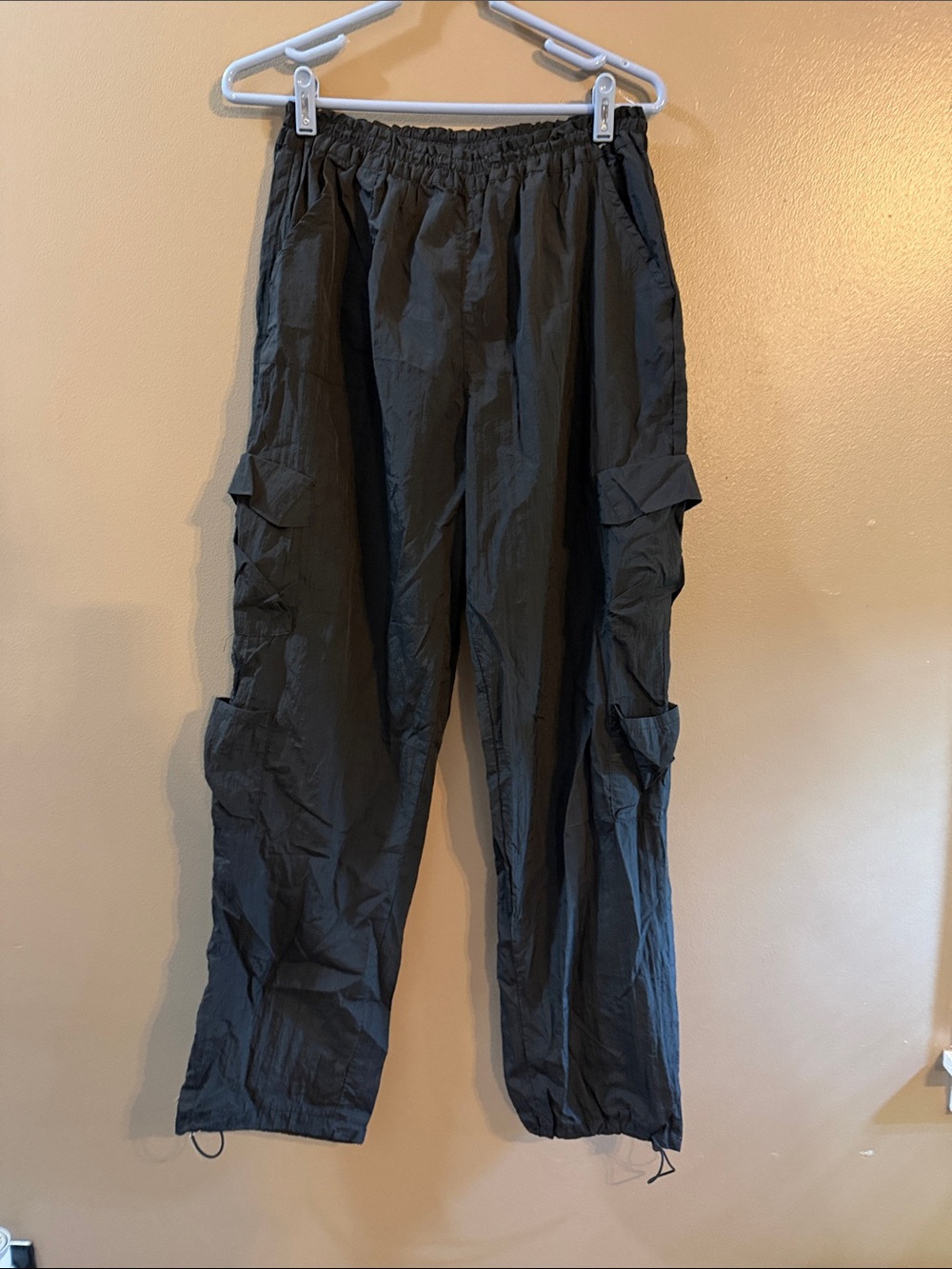 Men's Black Cargo Pants with Elastic Waist